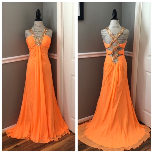 Studio 17 Dresses & Skirts - NEW STUDIO 17 SZ 6 ORANGE MAXI JEWELED CHIFFON DRAPE FORMAL EVENING GOWN